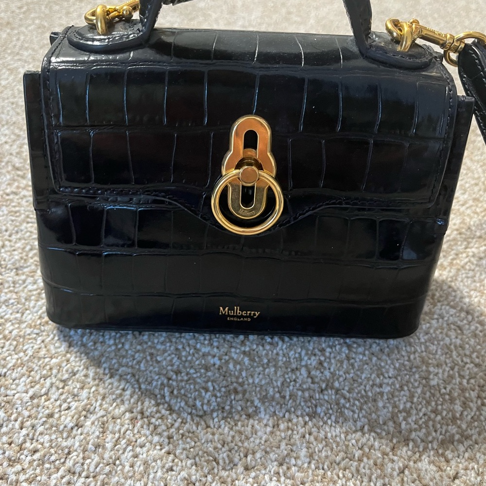 Mulberry Micro Seaton Crossbody Bag Croc Black